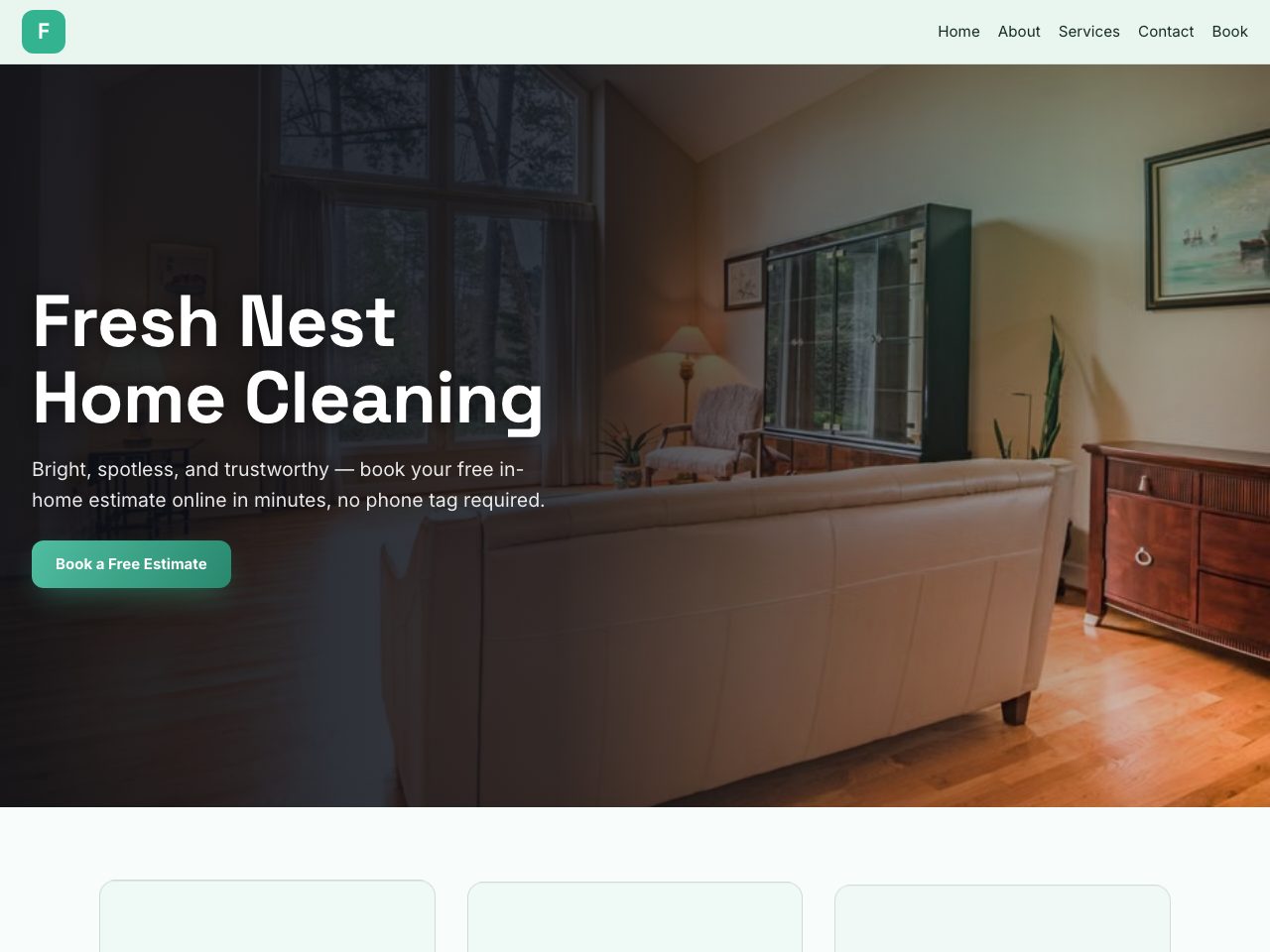 Fresh Nest Home Cleaning — a real house cleaning business site built by the AI
