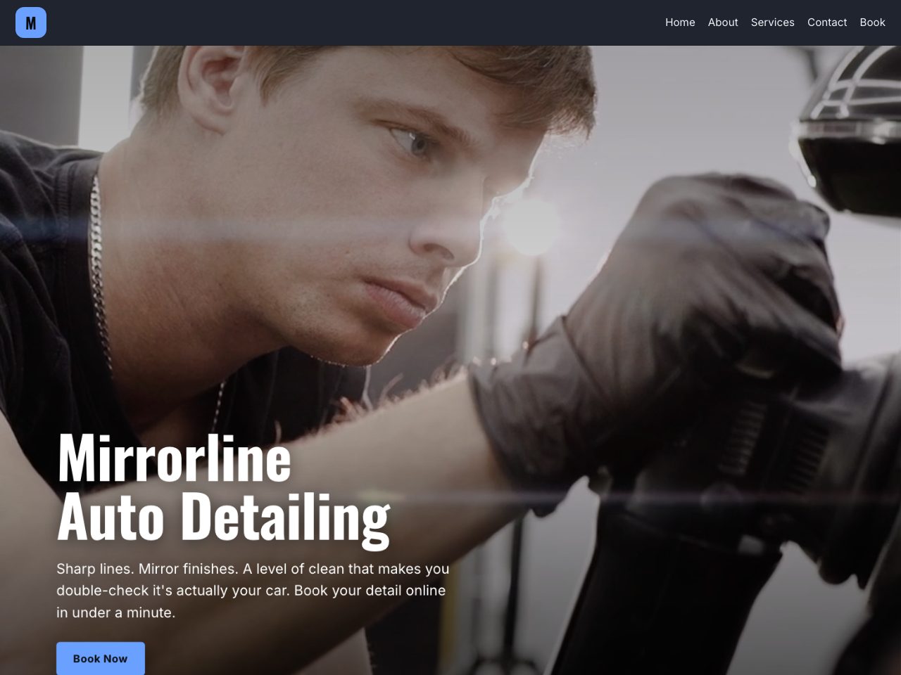 Mirrorline Auto Detailing — a real auto detailing business site built by the AI